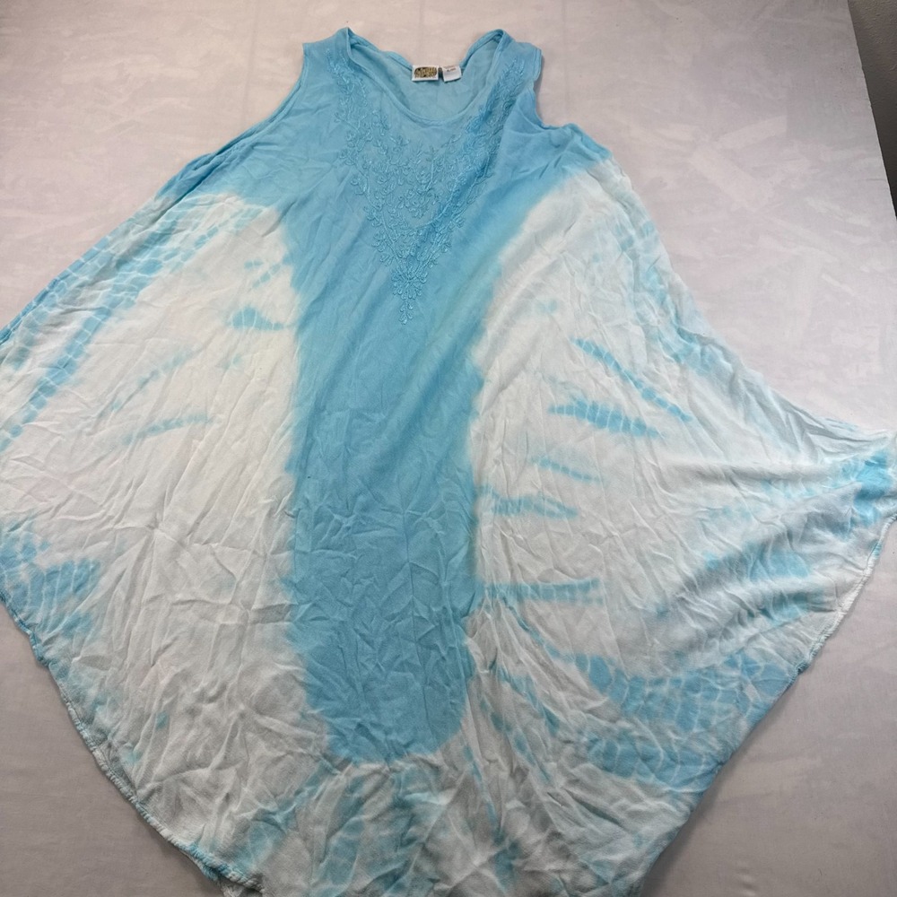 Collections Etc. Tunic Top Womens XL/XXL Blue White Tie Dye Floral Sleeveless